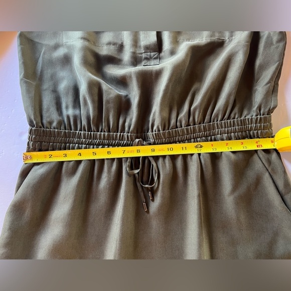 VINCE army green tab sleeve elastic waist silky shirt tunic dress szL officecore - Picture 9 of 10